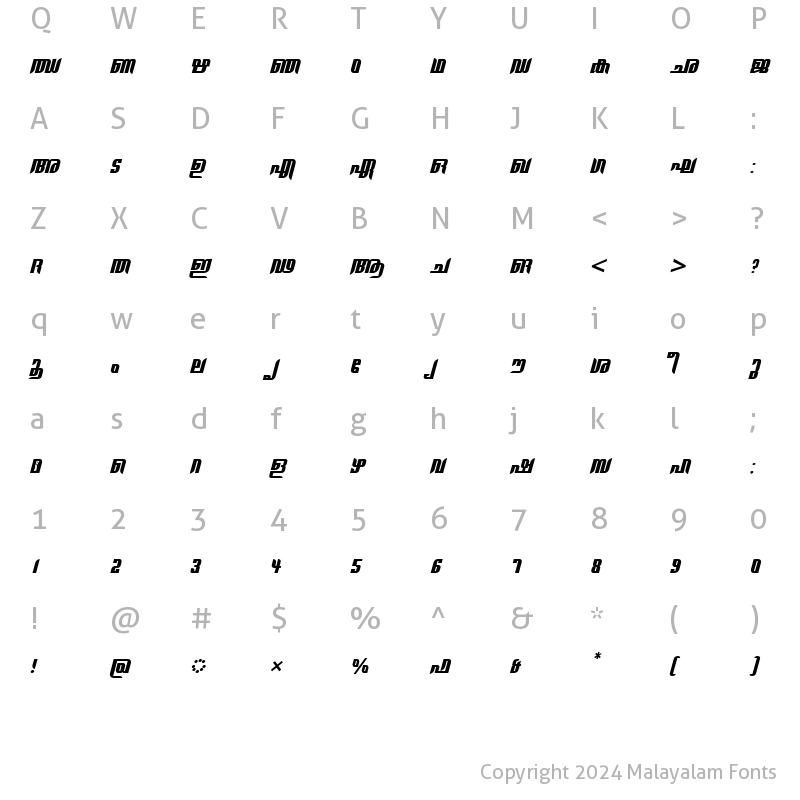 Character Map of ML-TTGauriHeavy Italic