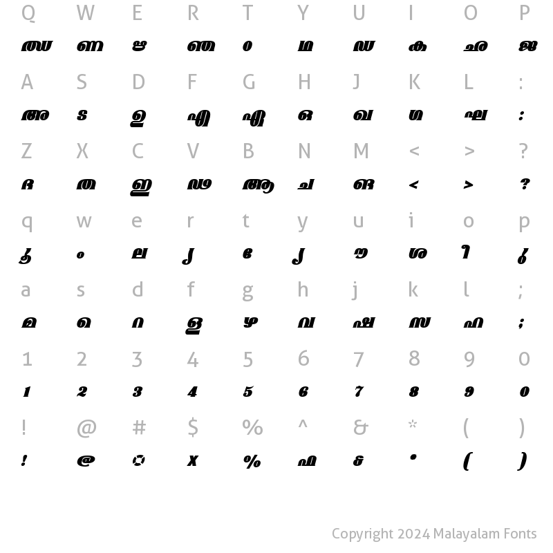 Character Map of ML-TTMangalaExBold Italic